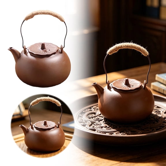 Clay Teapot Chinese Yixing Gongfu Tea Pots Oriental Kettle with Wrapped Handle Traditional Lotus Lid for Loose Leaf Tea Brewing