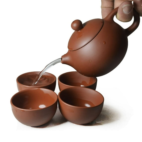 Clay Teapot with 4 Cups Set,Traditional Chinese Kung Fu Tea Set Teapot and Small Tasting Cups Home Office