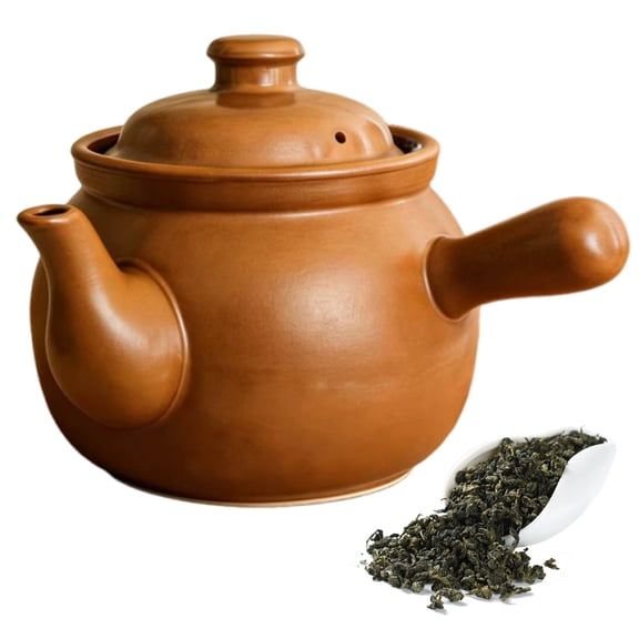 Clay Teapot with Handle,Chinese Tea Coffee Pot Kettle,High Temperature Resistant Pottery Boiling Casserole for Household and Hotel