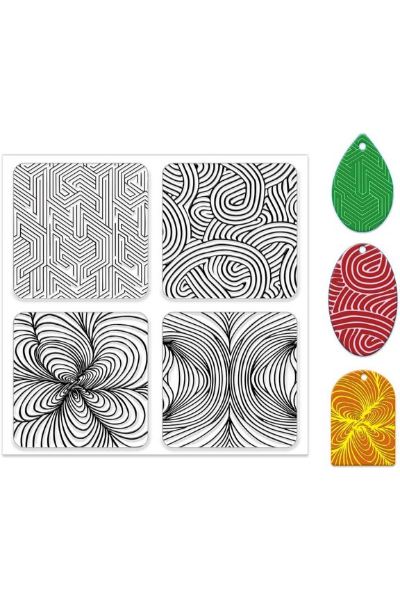 Clay Texture Sheets Geometric Lines Pattern Silicone Clay Texture Mat Silicone Texture Stamp Sheets for Making Necklace Jewerly and Clay Necklace Tools, 5.5x5.5inch