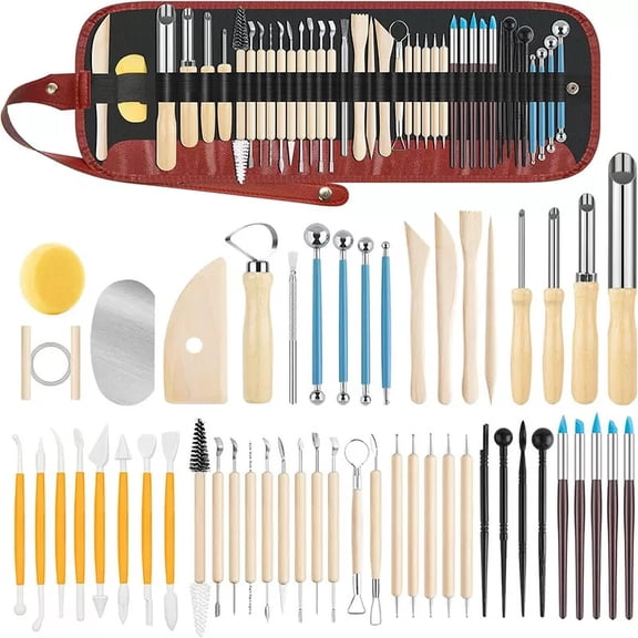 Clay Tool, Clay Sculpting Tools Kit,Polymer Clay Tools with Carrying Case Bag for Stippling Carving Molding Shaping Clay Crafts Birthday Gift for Trimming Beginners Hobbyists Artists 52pcs