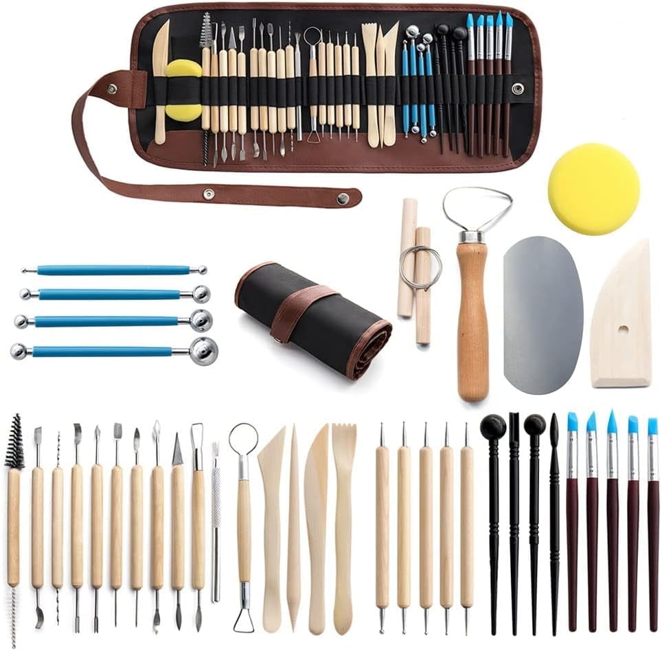 Clay Tools, 40PCS Pottery Tools Polymer Clay Tools Clay Sculpting Tools with Carrying Case Bag for Stippling Carving Molding Shaping Clay Crafts Birthday Gift for Trimming Beginners Hobbyists Artists