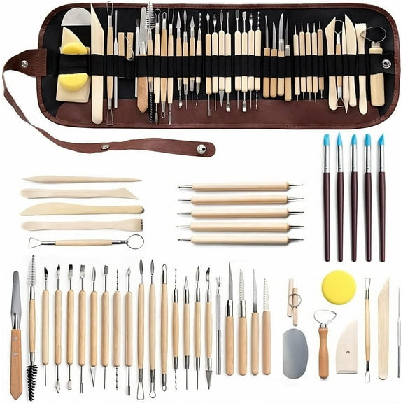 Clay Tools, 46PCS Pottery Tools Polymer Clay Tools Clay Sculpting Tools with Carrying Case Bag for Stippling Carving Molding Shaping Clay Crafts Birthday Gift for Trimming Beginners Hobbyists Artists