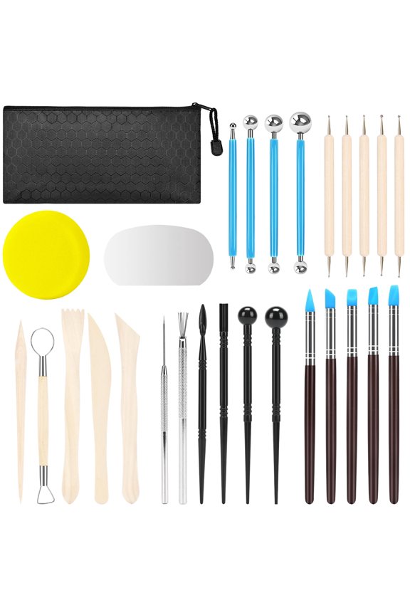 Clay Tools Kit, 28 PCS Polymer Clay Sculpting Tools, Pottery Craft Set for Air Dry Clay, Drawing, Dotting, Carving, Molding, Baking, Modeling, Shaping, DIY Crafts, Gift