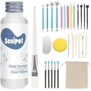 Clay Sculpting Tools Kit with Gloss Air Dry Clay Varnish, 29-Piece ,3.4 fl oz