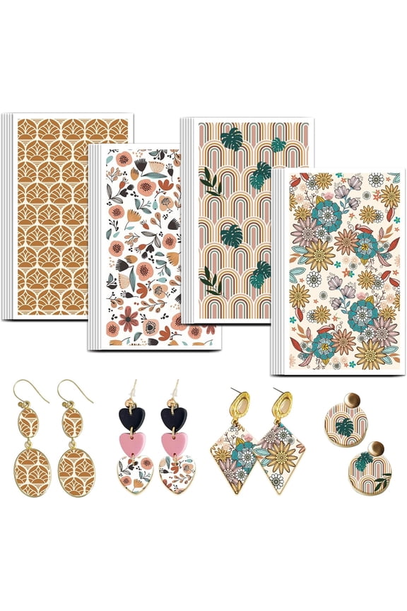 Clay Transfer Paper 4 Design 24 Pcs Transfer Paper for Polymer Rainbow Flower Polymer Clay Transfer Sheets Monstera Leaf Transfer Paper for Clay Earrings Jewelry Making