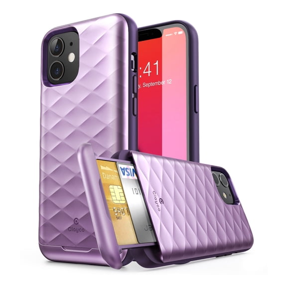 Clayco Argos Series Wallet Case for iPhone 12/12 Pro 6.1"(2020 Release), Slim Card Holder Protective Wallet Case Built-in Sliding Credit Card/ID Card Slot (Purple) Visit the Clayco Store