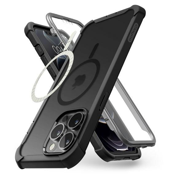 Clayco Forza Magnetic Case Compatible with MagSafe for iPhone 13 Pro 6.1 inch (2021), Built-in Screen Protector, Dual Layer Rugged Cover with Full-Body Soft TPU Bumper (Black)