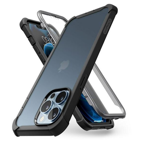 Clayco Forza Protective Case for iPhone 13 Pro Max 6.7 inch (2021 Release), Built-in Screen Protector, Dual Layer Rugged Cover with Full-Body Soft TPU Bumper (Black)