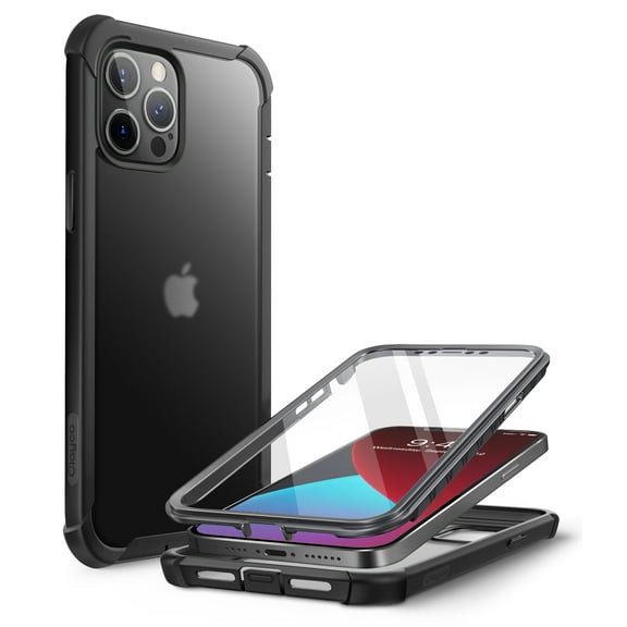 Clayco Forza Series Case for iPhone 12 Pro Max 6.7 inch (2020 Release), Full-Body Rugged Cover with Built-in Screen Protector Compatible with Fingerprint Reader (Black)