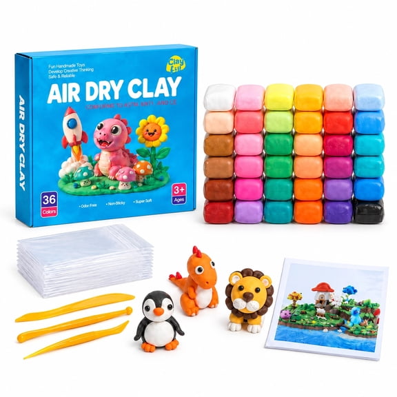 Claylia 36-Color Air Dry Clay Set for Kids,Soft Lightweight Modeling Clay with Sculpting Tools,Individually Bagged No-Bake DIY Craft Kit and Creative Gift