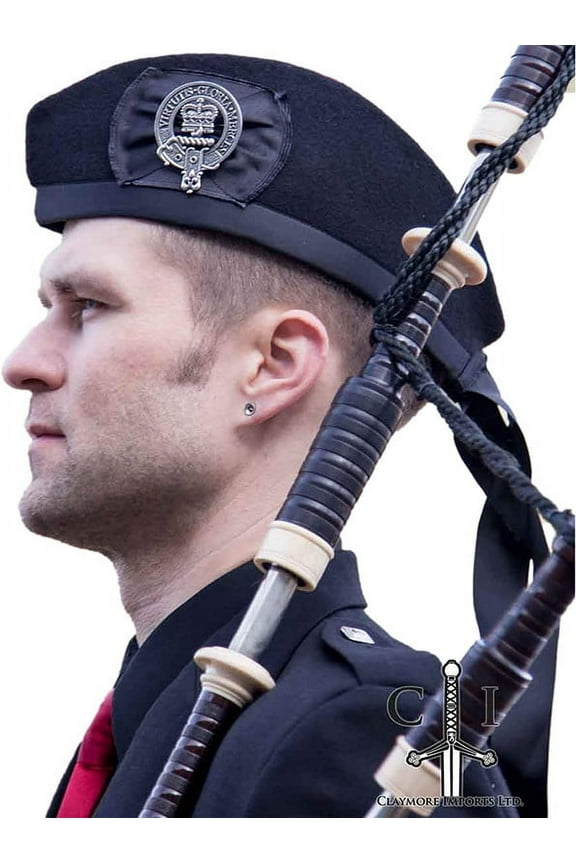 Claymore Black Glengarry Hat, Traditional Scottish Plain Black Millitary Cap (7 1/2)