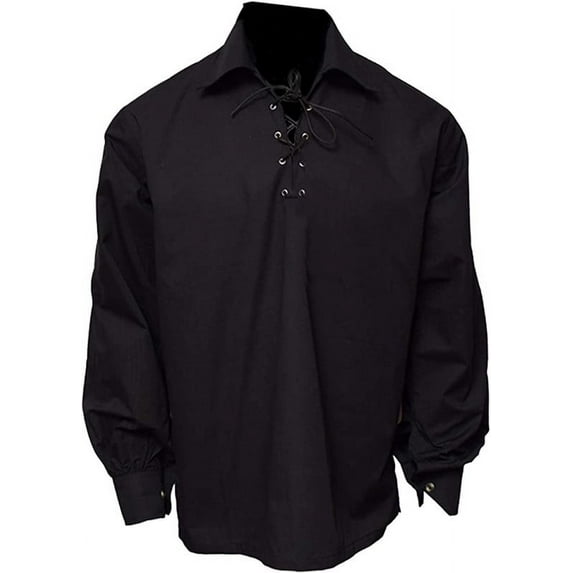 Claymore Black Highlander Kids Ghillie Shirt, Scottish Black Kilt Shirt for Boys, Kids - 5-6 Years