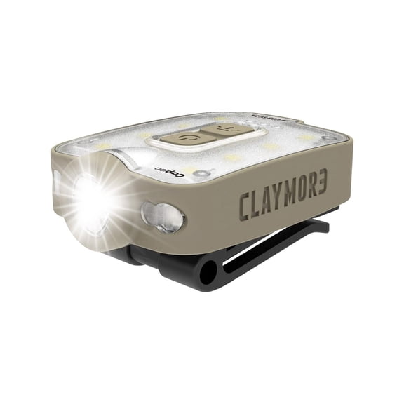 Claymore Capon 40B Tan Clip-On Cap Light USB-C Rechargeable 230LM LED Headlamp | 3 Light Modes 180 Adjustable Beam IP54 Water Resistant Up to 12 Hrs Runtime for Camping, Running, Outdoor