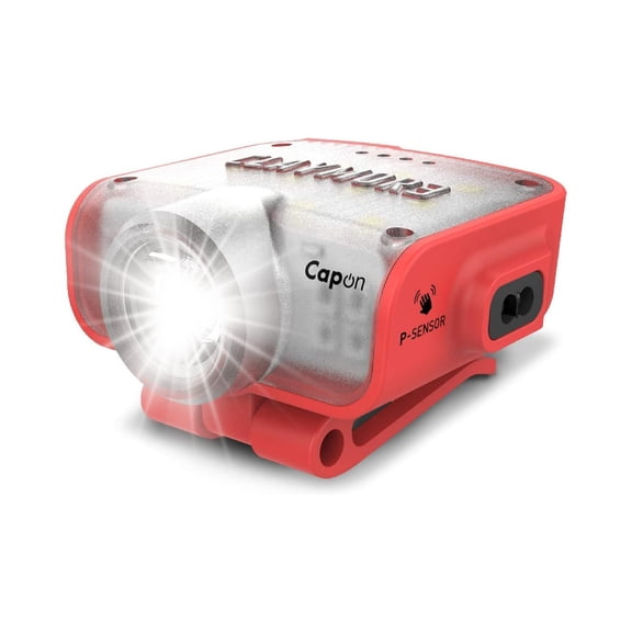 Claymore Capon 80C (Red) - LED Rechargeable Clip-On Cap Headlamp, Lightweight Hat Light for Camping, Running, Emergency & Industrial Use, Waterproof, Hands-Free Sensor, 45 Hours Battery Life.