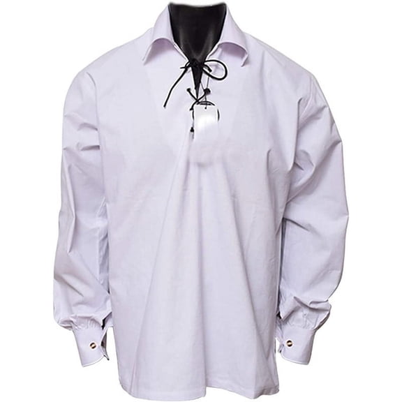 Claymore Highlander Mens White Ghillie Shirt, Mens Jacobite Ghillie Shirt for Kilts, Renaissance Shirt for Men - XL
