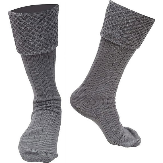 Claymore Imports New Machine washable Piper Style Kilt Hose, Best Scottish kilt hose socks for Men Light Grey, Small = 4-7)
