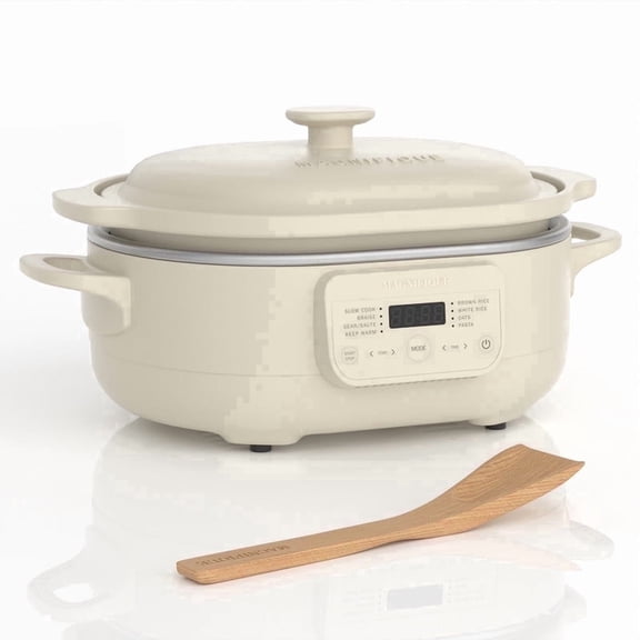 MAGNIFIQUE Programmable Claypot Oven Multi-Cooker with Wooden Spatula, Oatmeal, Multi-Functional Slow Cook, Braise, Sear, Pasta Cooking for Home Cooking