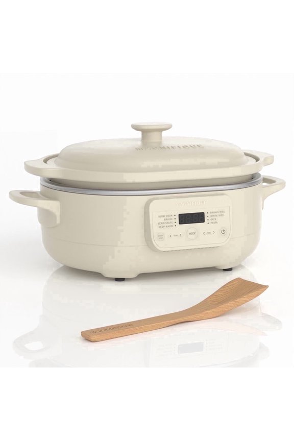 Programmable Claypot Oven Multi-Cooker with Wooden Spatula, Oatmeal, Multi-Functional Slow Cook, Braise, Sear, Pasta Cooking for Home Cooking