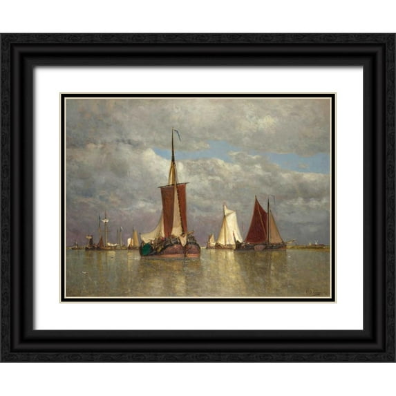 Clays, Paul Jean 24x19 Black Ornate Wood Framed with Double Matting Museum Art Print Titled - Ships lying near Dordrecht