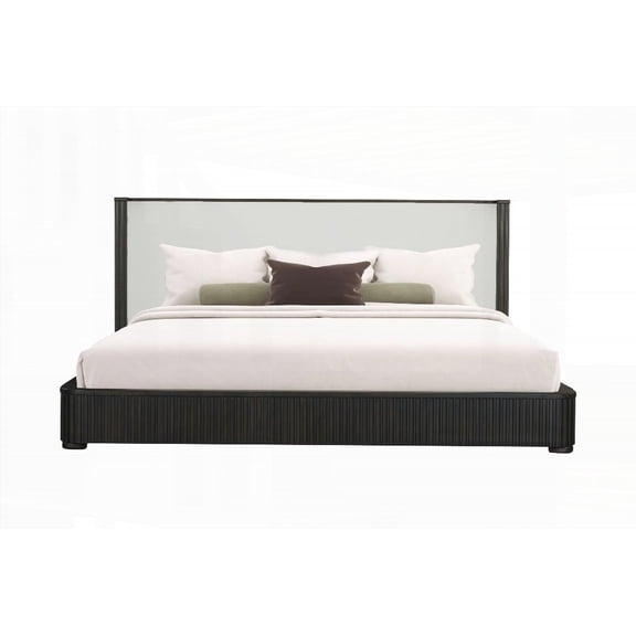 Eastern King Size Fabric & Espresso Finish Bedframe with Minimal Assembly Required and No Box Spring.