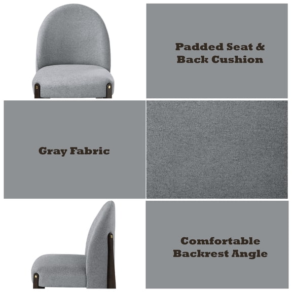 Clayten Gray Fabric Dining Chairs (Set of 2) - Modern Contemporary Style, Espresso Finish Legs, Foam Padded Seat for Dining Room, Kitchen, or Office - 25"W x 21"D x 35"H