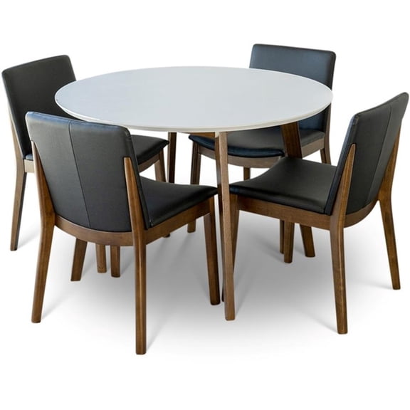 Clayton 5-Piece Mid-Century Dining Set w/ 4 Faux Leather Dining Chairs in Black