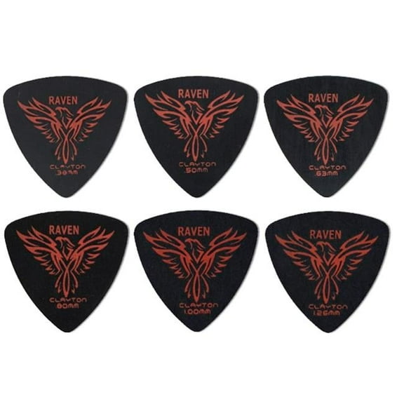 Clayton BRT126-12 Raven Rounded Triangle Guitar Picks- Black - 1.26 mm - 12 Pieces