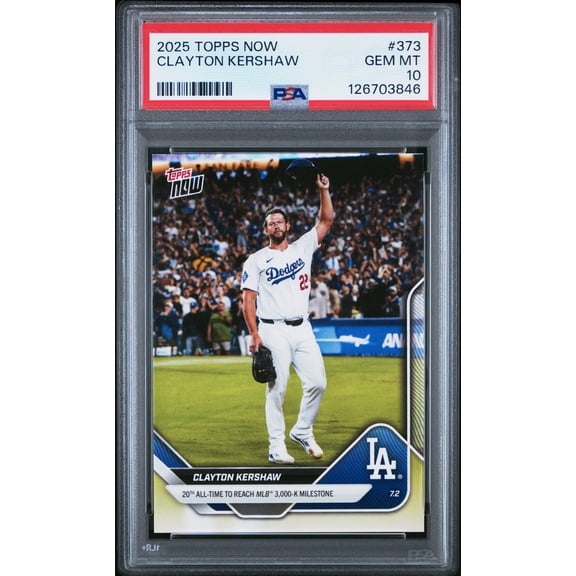 Clayton Kershaw 2025 Topps Now 3000 Strikeout Baseball Card #373 Graded PSA 10 Cert # 126703846