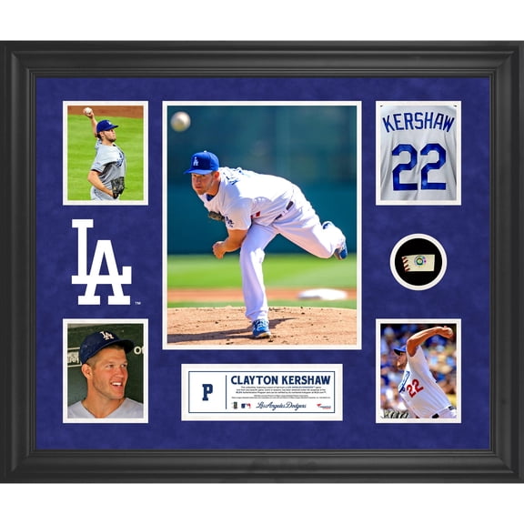 Clayton Kershaw Los Angeles Dodgers Framed 5-Photo Collage with Piece of Game-Used Ball - Fanatics Authentic Certified