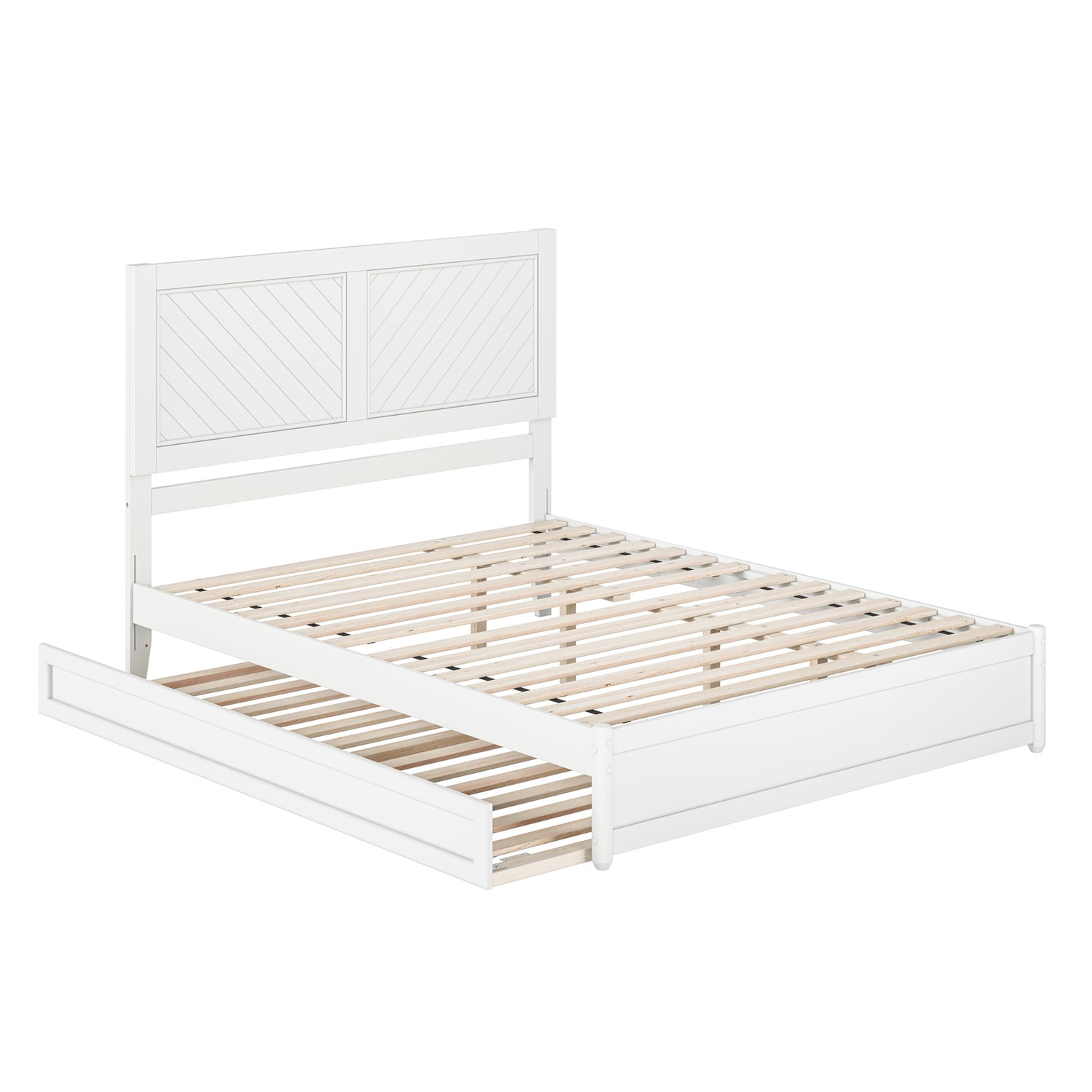 Elegant White Wood Queen Size Platform Bed with Trundle