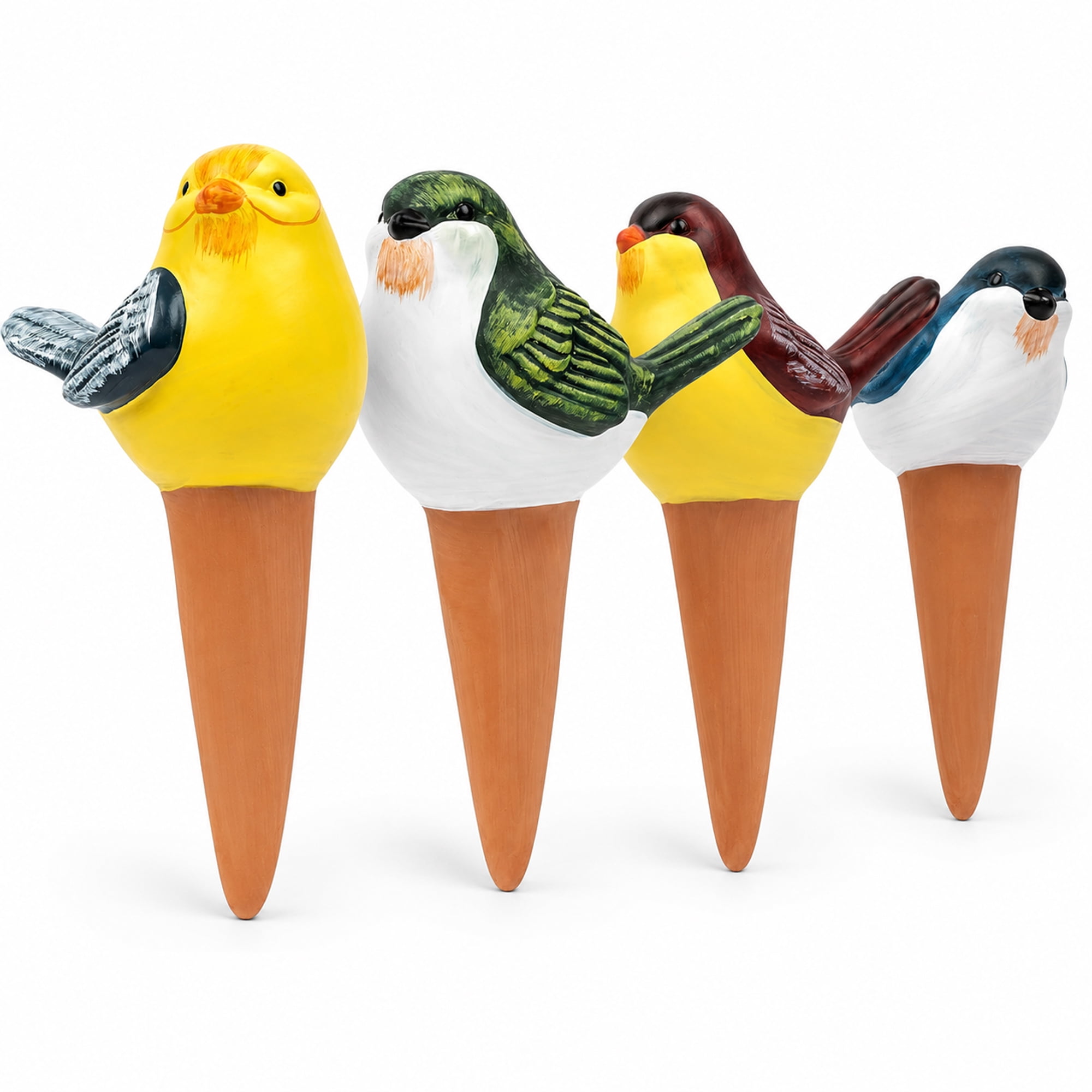 Bird Self-Watering Spikes, Decorative Ceramic Plant Waterers for Indoor and Outdoor Pots, 4-Piece Set