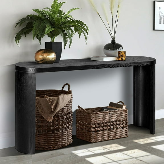 Clea Minimalist 60" Versatile Console Table, Entryway Table with Adjustable Curved Legs, Black