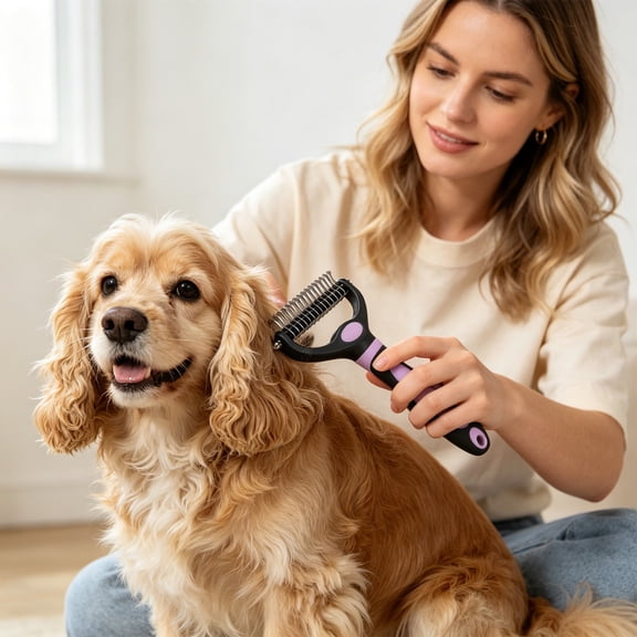 Clea*rance!Double Sided Pet Dematting Brush for Cats and Dogs, Gentle Rounded Teeth Removes Loose Hair and Tangles, Multi Function Daily Home Care Deshedding Grooming Tool