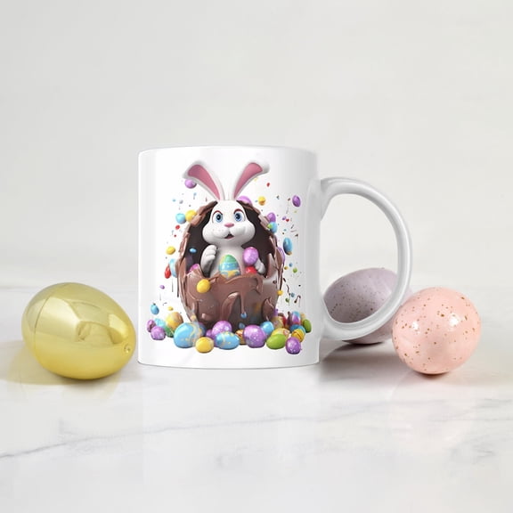 Clea*rance!Easter Ceramic Coffee Mug with Bunny and Egg Design, 12oz Holiday Tea Cup for Spring Celebration, Microwave Safe Drinkware Gift for Women and Kids
