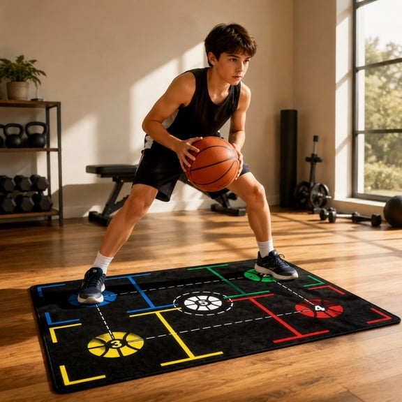 Clea*rance!Non-Slip Noise Reducing Basketball Practice Rug with Numbered Training Zones and Durable Wear-Resistant Fabric, Soundproof Floor Mat for Living Room, Bedroom, and Balcony Decor.