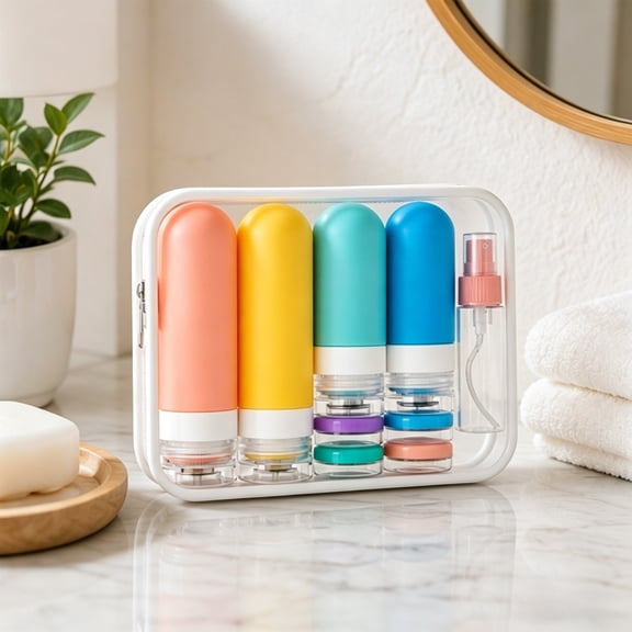TSA-Approved 17-Pack Silicone Travel Bottles Set with Leakproof Sealing Rings and Soft Squeezable Body, Versatile Toiletry Containers for Air Travel, Gym Trips, and Weekend Getaways.