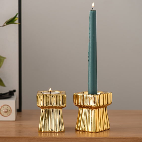 Clea*rance!Square Ceramic Candle Holder Cup Candlestick for Christmas Table Centerpiece Wedding Party Desktop Mantel Decor - Minimalist Modern Holders for Pillar Tealight Taper Candles