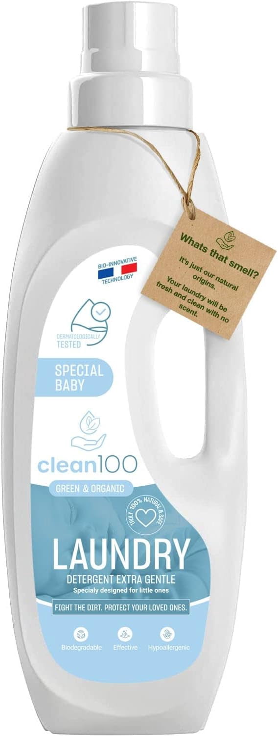 Clean 100 100 Natural Laundry Detergent Extra Gentle Liquid Detergent for Baby Clothes, 1L