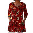 thumbnail image 1 of Clean 3/4 Length Sleeve Womens Tops Vintage Floral Tunic Shirts V Neck Boho Blouses Peasant Dress Causal Oversized T-Shirt Baggy Dressy Holiday Beach Clothes, 1 of 5
