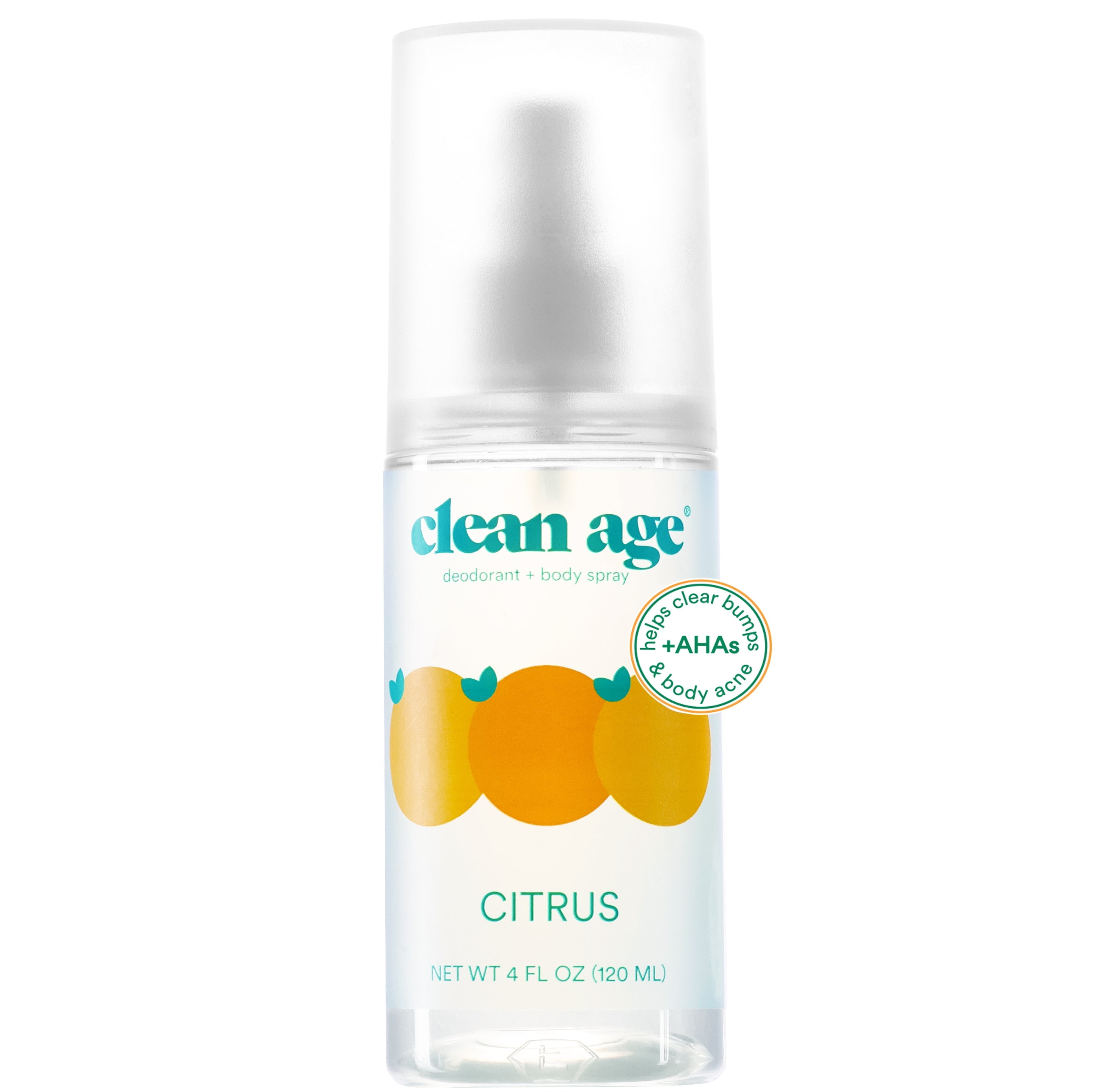 Clean Age Aluminum-Free Deodorant & Body Spray for Whole Body (4 oz) Citrus Scent, Body Acne Spray