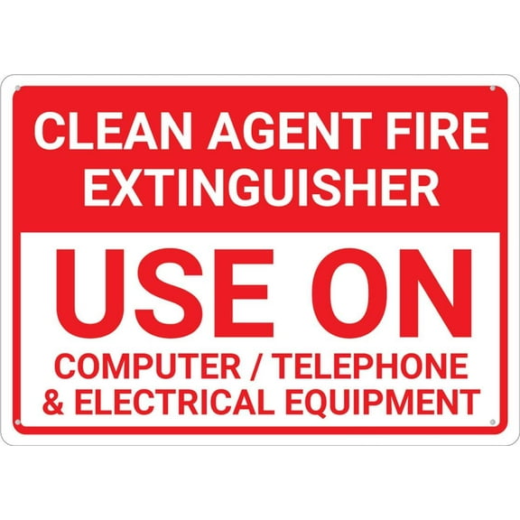 Clean Agent Fire Extinguisher Sign 12X8 Inch Aluminum Uv Ink Printed For House And Business