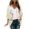 thumbnail image 1 of Clean Beach Cardigan Sweaters For Women Floral Printed Tunics Tops Puff Sleeve Kimono Cardigan Loose Cover Up Casual Blouse Tops 3/4 Sleeve Blouses Summer Going Out Holiday Clothes, 1 of 5
