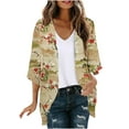 thumbnail image 1 of Clean Beach Cardigan Sweaters For Women Floral Printed Tunics Tops Puff Sleeve Kimono Cardigan Loose Cover Up Casual Blouse Tops 3/4 Sleeve Blouses Summer Going Out Holiday Clothes, 1 of 5