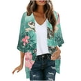 thumbnail image 1 of Clean Beach Cardigan Sweaters For Women Floral Printed Tunics Tops Puff Sleeve Kimono Cardigan Loose Cover Up Casual Blouse Tops 3/4 Sleeve Blouses Summer Going Out Holiday Clothes, 1 of 5