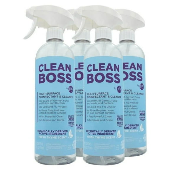 Clean Boss Spray Multi-Surface Disinfectant & Cleaner 24 oz. (Set of 4) Bulk Buy Made in USA Cleans Mold, Soap Scum, Grease, Pet Odors, Safe Non Toxic Kills 99.9% Germs