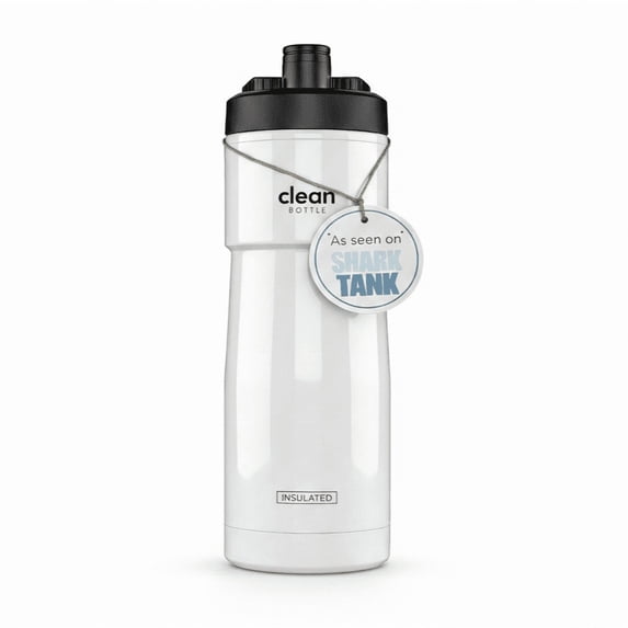 Clean Bottle 20 oz Sport Insulated Bike Water Bottle with Easy-Clean Cap and Squeeze Design Gloss White