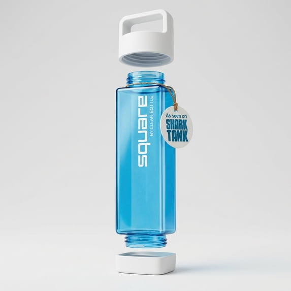 Clean Bottle 25 oz Tritan Square BPA-Free Water Bottle with Easy-Clean Design and Leak-Proof Cap Blue