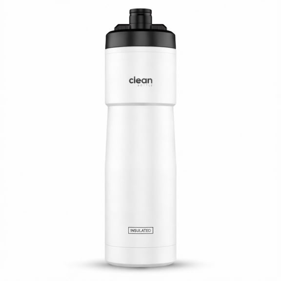 Clean Bottle 23 oz Sport Insulated Bike Water Bottle with Easy-Squeeze Nozzle Gloss White