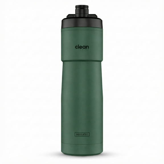 Clean Bottle 23 oz Sport Insulated Bike Water Bottle with Easy-Squeeze Nozzle Matte Green